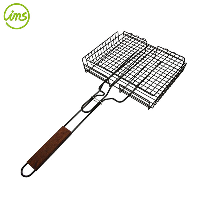 bbq grilling basket with wooden handle | grill food basket